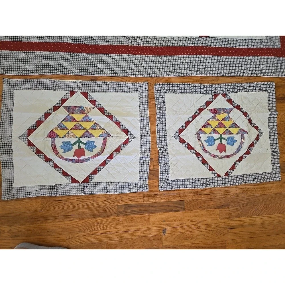 Vtg Grannycore Cottagecore Flower Basket Quilt Handmade Stiched 88